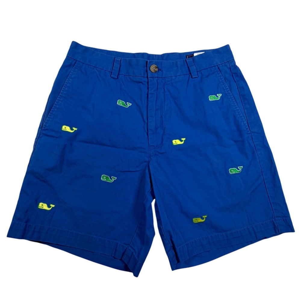 Vineyard Vines Mens 30 Breaker Shorts Blue Embroidered‎ Whales Chino Cotton Prep